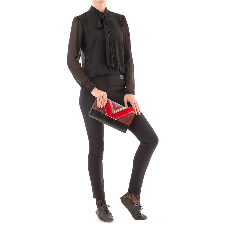 KILLAH clutch bag red BK and black cobra with lipstick mink