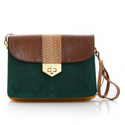 Crossbody Bag LIM LE FO Brown Cobra with Forest Green and Mustard Suede