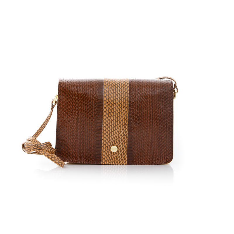 Crossbody Bag LIM LE FO Brown Cobra with Forest Green and Mustard Suede
