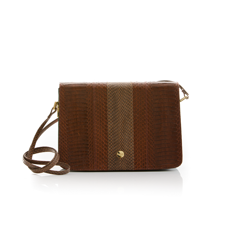 Crossbody Bag LIM LE FO Brown Cobra with Paprika and Green Forest Suede