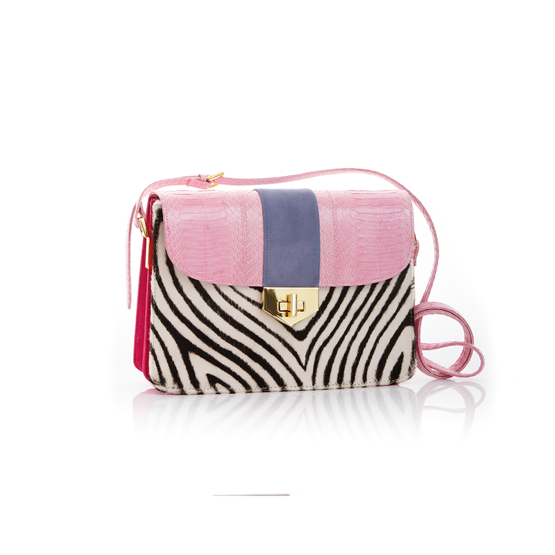 Crossbody Bag LIM LE FO Pink Cobra Lily Suede and Zebra Print Calf