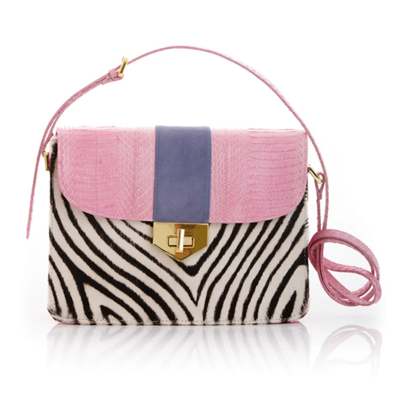 Crossbody Bag LIM LE FO Pink Cobra Lily Suede and Zebra Print Calf