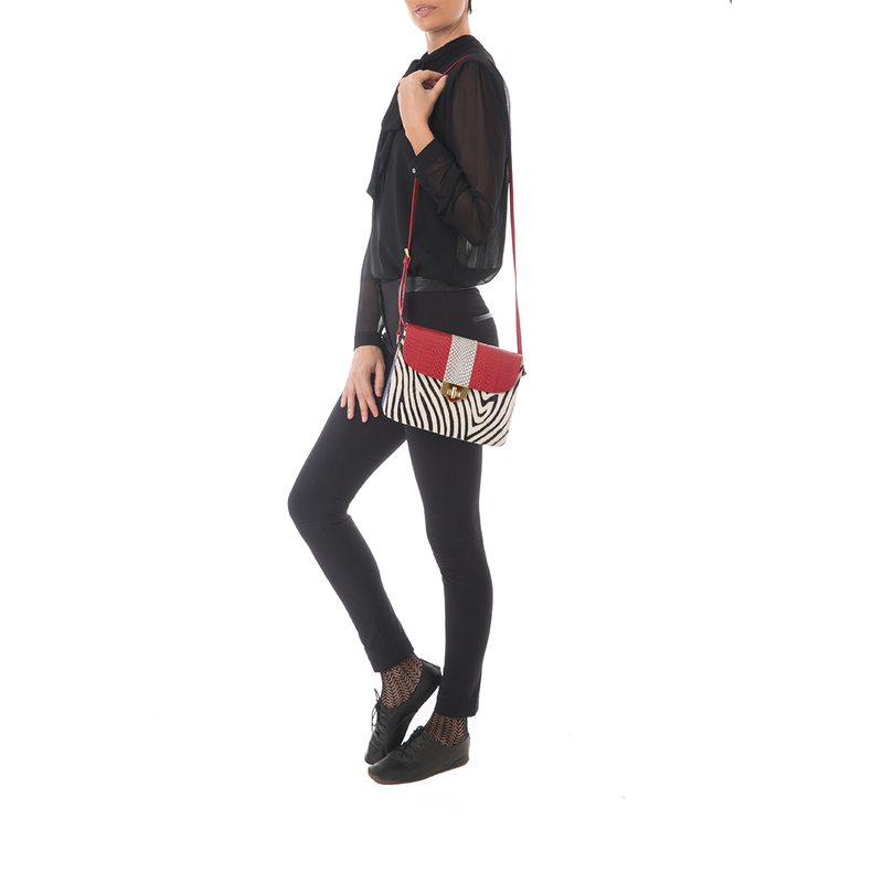 Crossbody Bag LIM LE FO Red Cobra with Zebra Print Calf