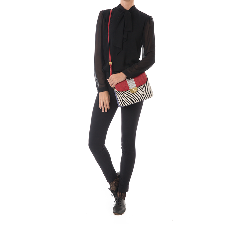 Crossbody Bag LIM LE FO Red Cobra with Zebra Print Calf