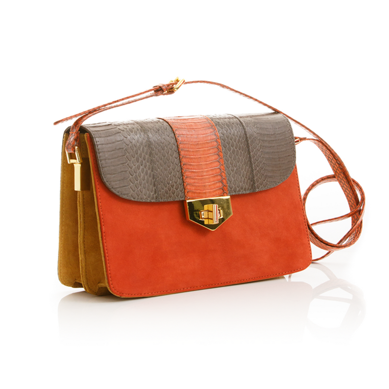 Cross Body Bag LIM LE FO Turtle Grey Cobra and Paprika Suede