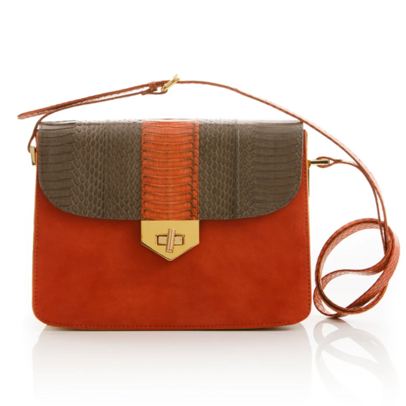 Cross Body Bag LIM LE FO Turtle Grey Cobra and Paprika Suede