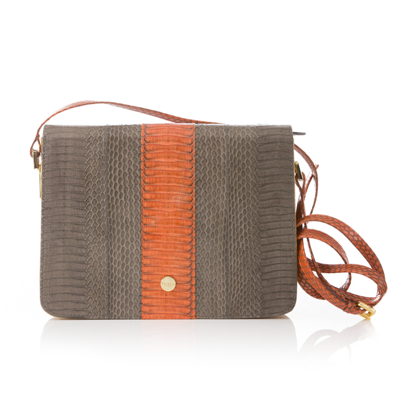 Cross Body Bag LIM LE FO Turtle Grey Cobra and Paprika Suede