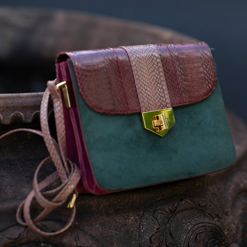 Crossbody bag LIM LE FO cassis and forest colour