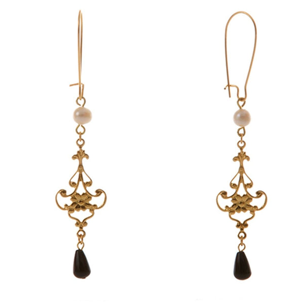 LINA Earring Gold-Plated Pearl and Black Agate