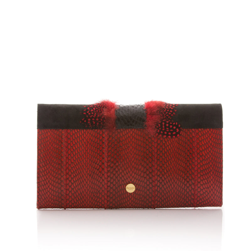 COCOTTE clutch red and black with a shoulder strap
