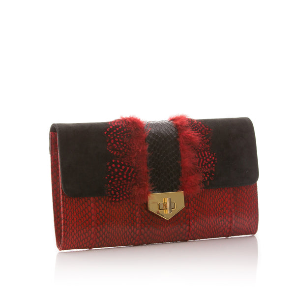 COCOTTE clutch red and black with a shoulder strap