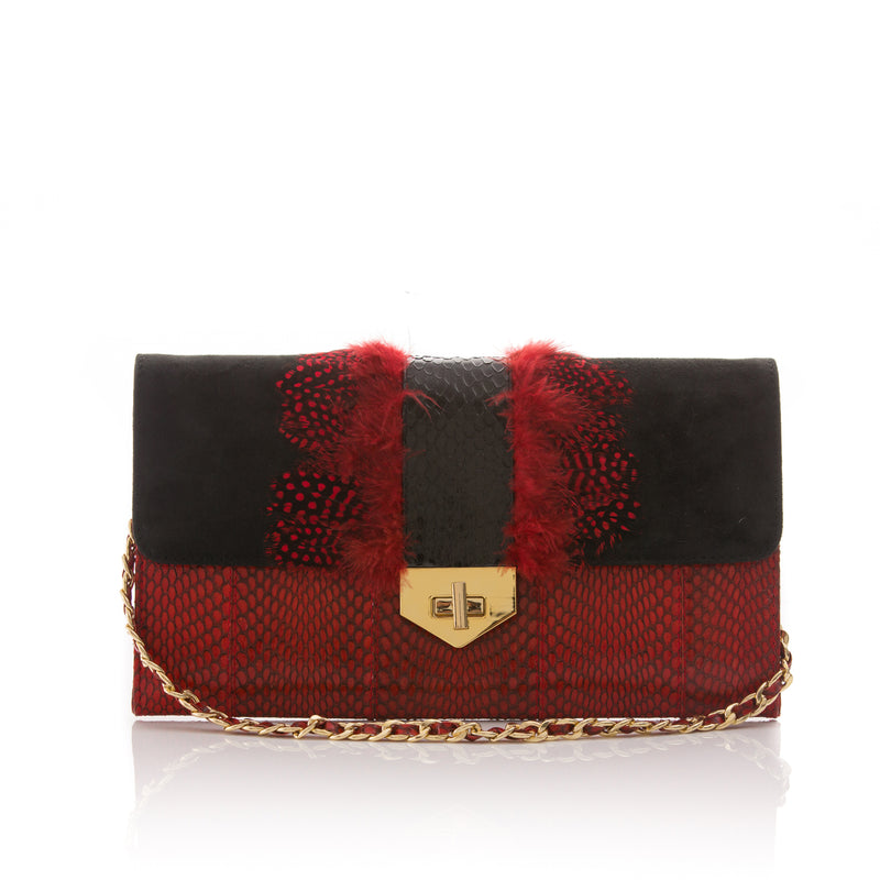 COCOTTE clutch red and black with a shoulder strap