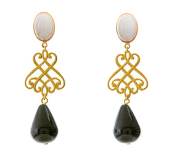 LUDIVINE Earrings with Fresh water pearl and Black agate drop