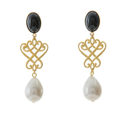 LUDIVINE Earrings with Black agate and Fresh water pearl drop