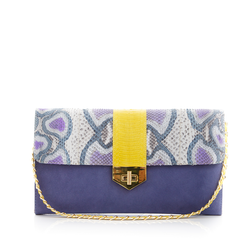 LUV YAH clutch bag with removable strap blue painted python and lavender suede