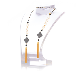 MAURESK Double Tasseled Grey Lacquered Horn and Black Agate Necklace