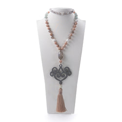 SHANGHAI grey necklace lacquered horn & semiprecious stones