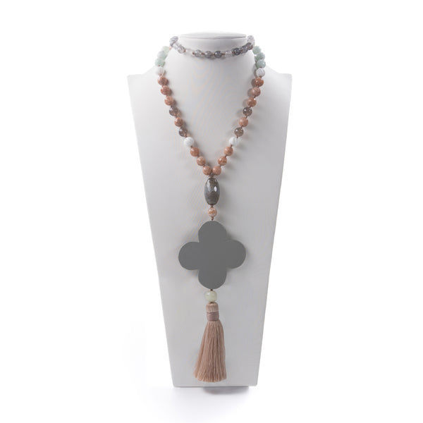 ROMANE grey necklace lacquered horn & semiprecious stones
