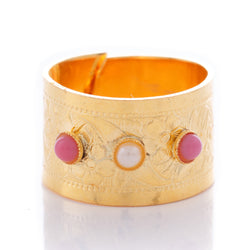 METIS Adjustable Gold-Plated Ring & Pink and Pearly Crystal Cabochon