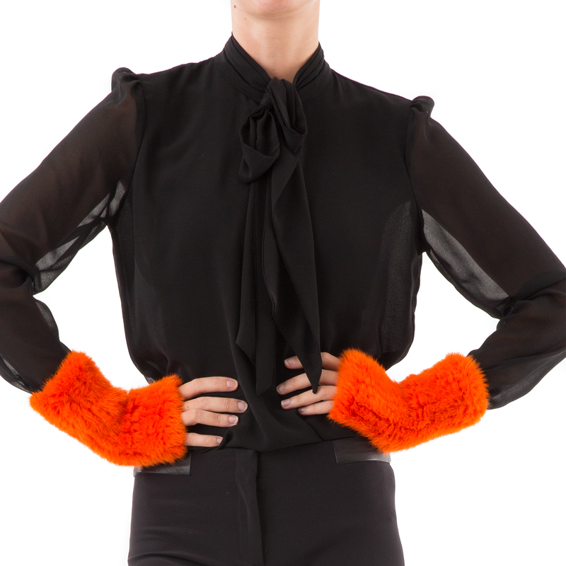 MEGEVE  Orange Knitted Mittens