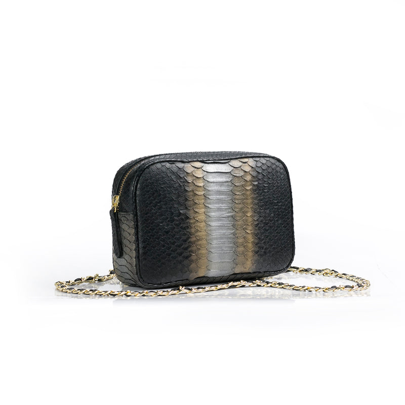 WANTOO, Two-in-one belt and crossbody bag, hand painted python and cobra