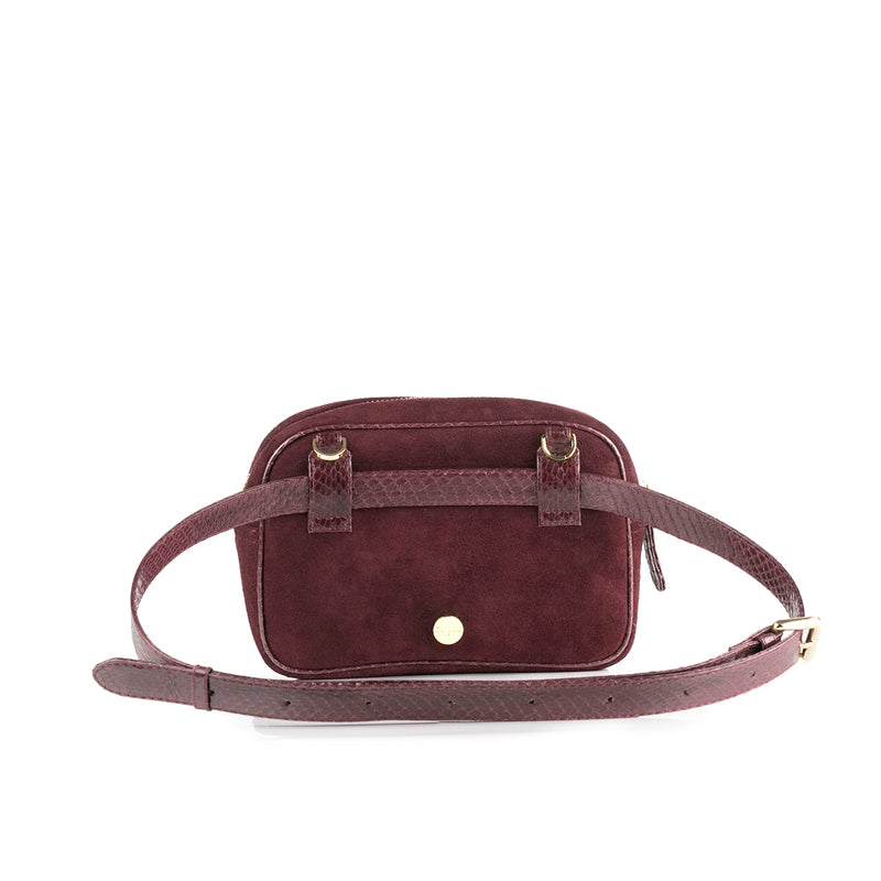 WANTOO, Two-in-one belt and crossbody bag Burgundy cobra and lamb