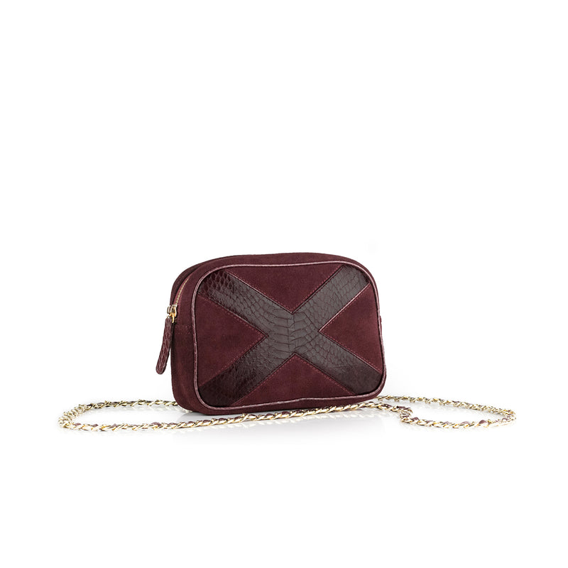 WANTOO, Two-in-one belt and crossbody bag Burgundy cobra and lamb