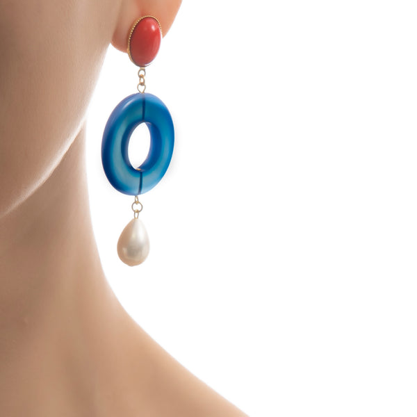 MIA Earring Red Blue Agate Pearl