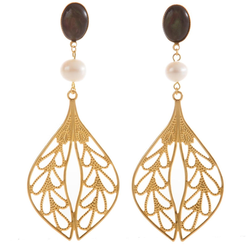 MINA earring gold-plated black and pearl