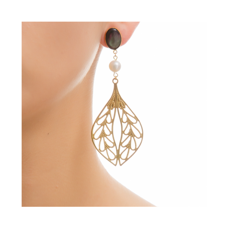 MINA earring gold-plated black and pearl