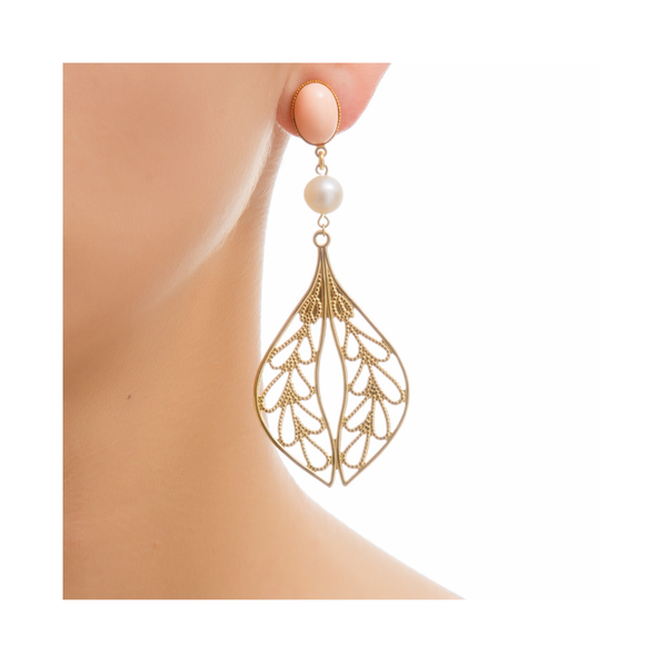 MINA earring gold-plated coral and pearl