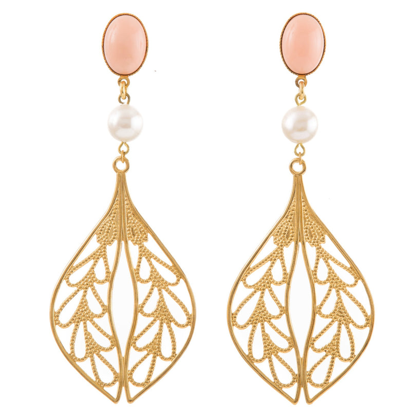 MINA earring gold-plated coral and pearl