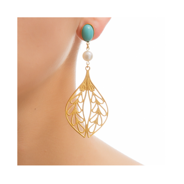 MINA earring gold-plated turquoise and pearl