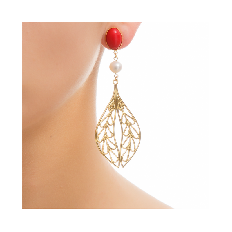 MINA earring gold-plated red and pearl