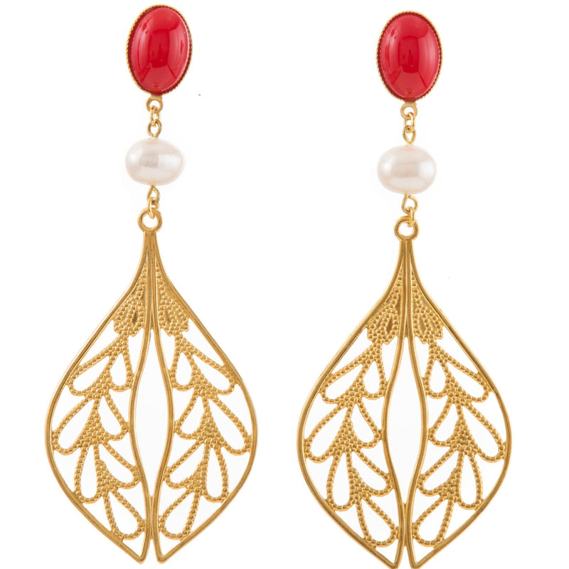 MINA earring gold-plated red and pearl