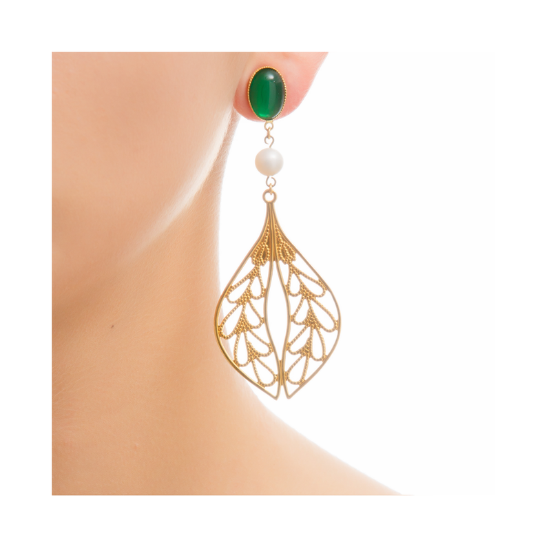 MINA earring gold-plated green and pearl
