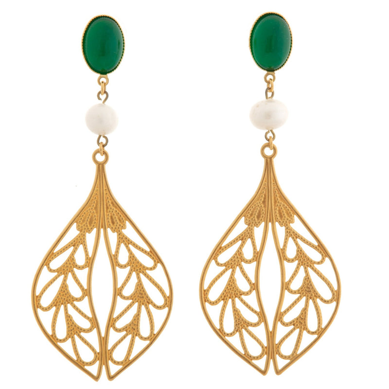 MINA earring gold-plated green and pearl
