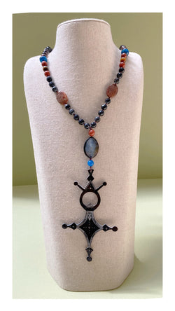 TOUAREG necklace black horn & semiprecious stones