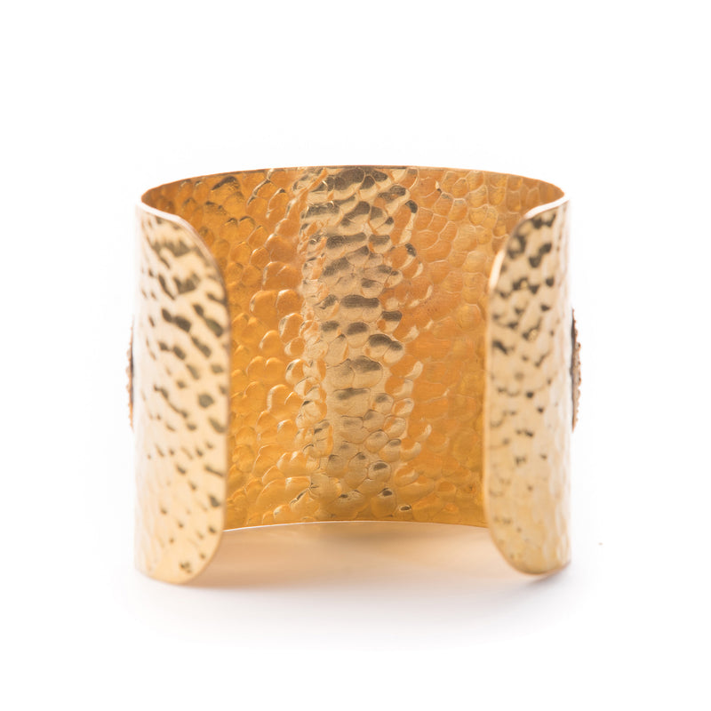 MINERVE hammered adjustable bracelet gold-plated white jade cabochon