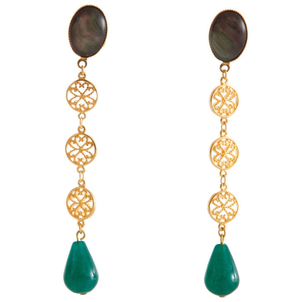 NOOR earring gold-plated grey and green agate