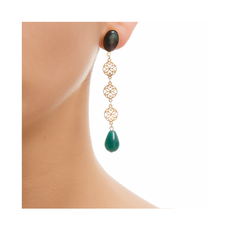 NOOR earring gold-plated grey and green agate