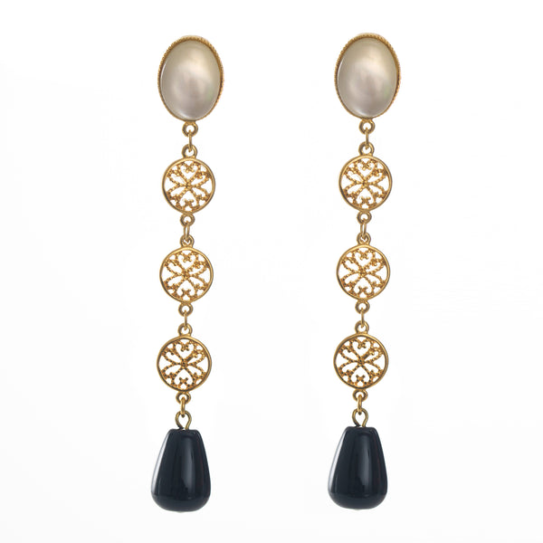 NOOR earring gold-plated pearl and black agate