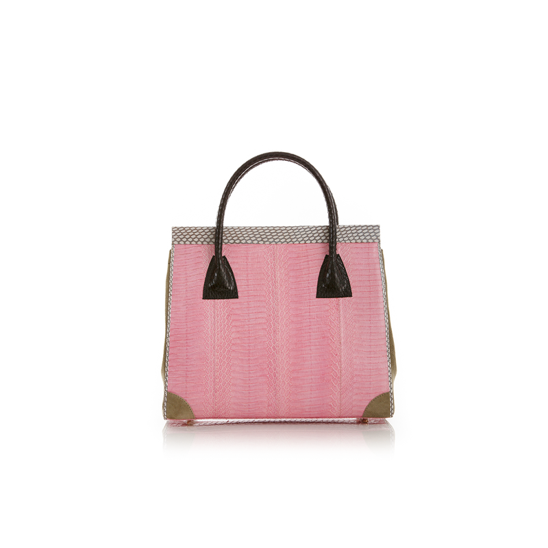Hand Carry Bag ONG SAN FU Baby Pink Cobra and Ciment Suede