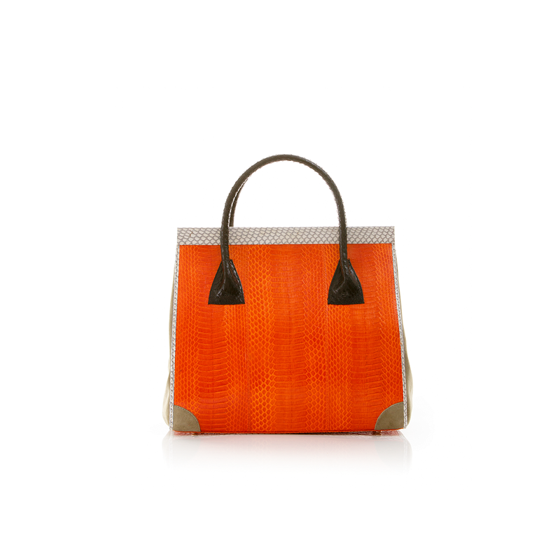 Hand Carry Bag ONG SAN FU Orange Cobra Belly and Ciment Suede