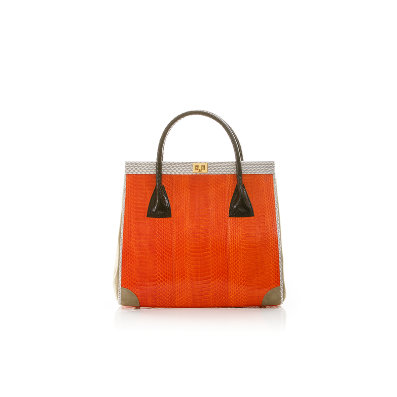 Hand Carry Bag ONG SAN FU Orange Cobra Belly and Ciment Suede