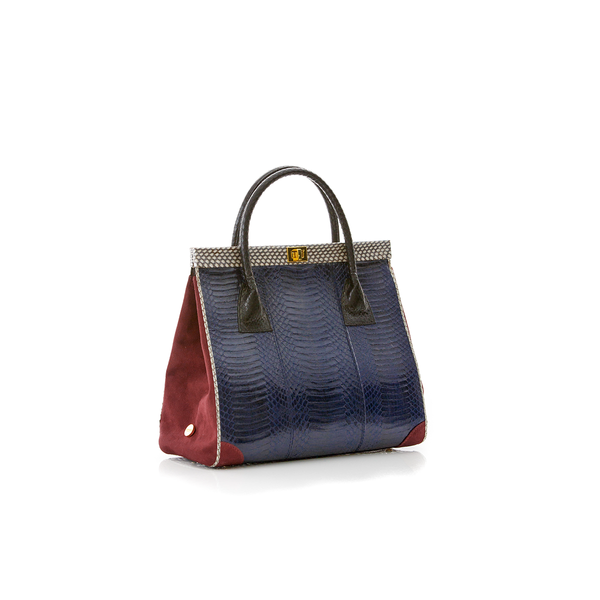 Hand Carry Bag ONG SAN FU Navy Blue Cobra and Wine Suede