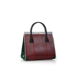 Hand Carry Bag ONG SAN FU Cassis Cobra and Green Forest Suede