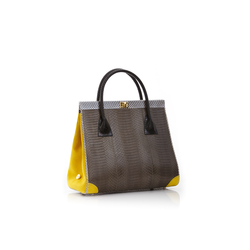 Hand Carry Bag ONG SAN FU Turtle Grey Cobra and Yellow Suede