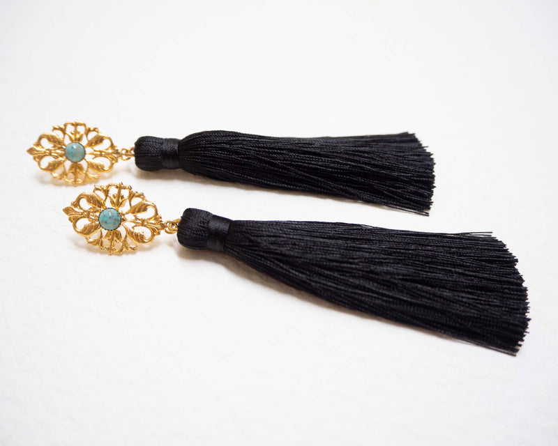 AZYADE Earring Black - Turquoise Cabochon