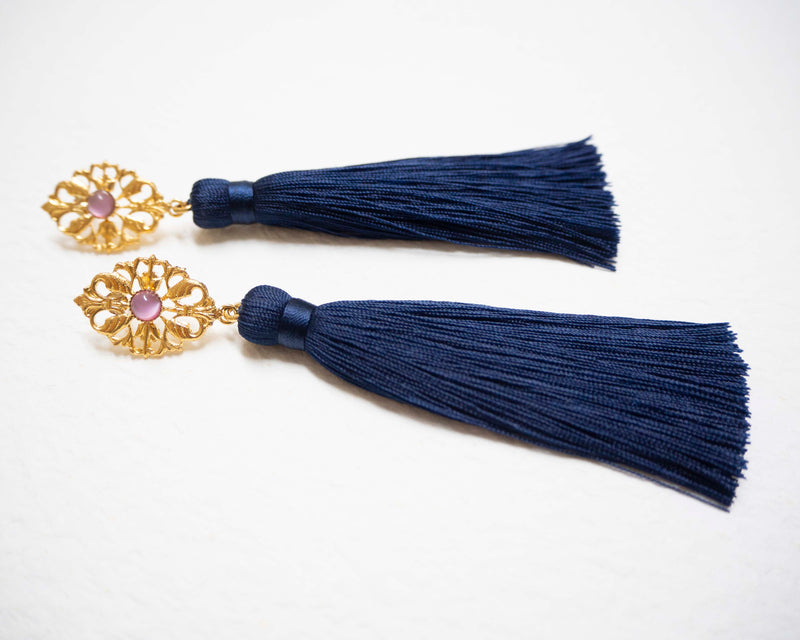 AZYADE Earring Navy - Pink Cabochon
